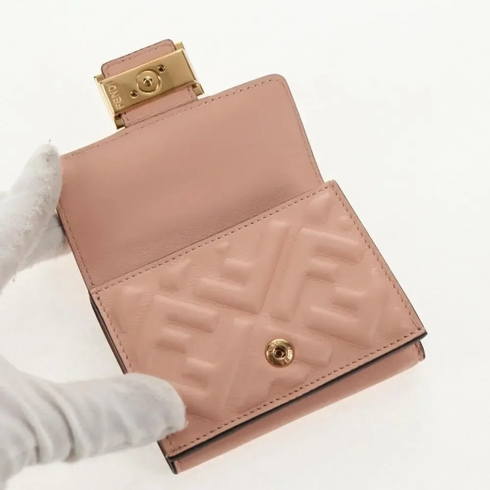 Fendi Zucca Leather Trifold Wallet Pink